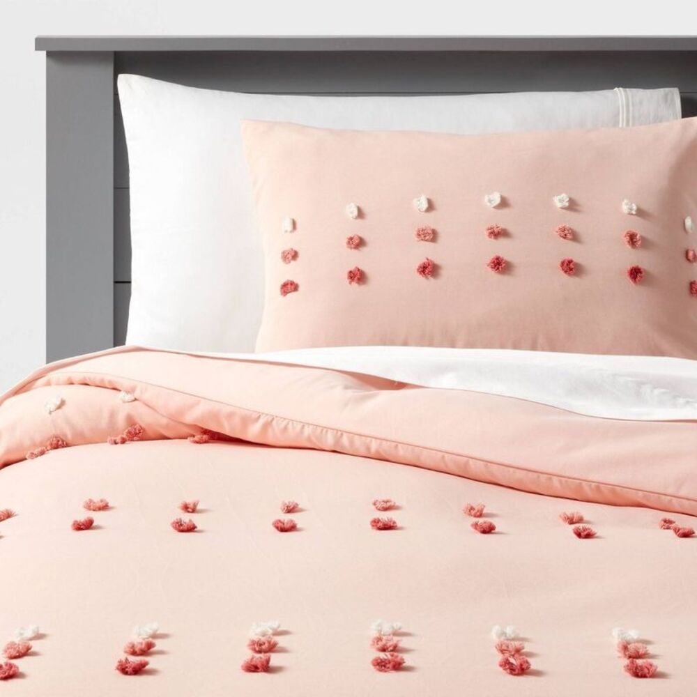 Pillowfort Blush Pink Pom-Pom Cotton Comforter Set